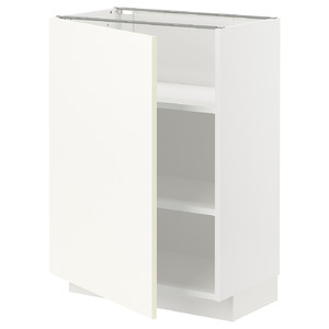 METOD Base cabinet with shelves, white/Vallstena white, 60x37 cm
