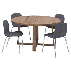 MÖRBYLÅNGA / KARLPETTER Table and 4 chairs, oak veneer brown stained/Gunnared medium grey chrome-plated, 145 cm
