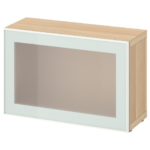 BESTÅ Shelf unit with glass door, white stained oak effect Glassvik/white/light green frosted glass, 60x22x38 cm