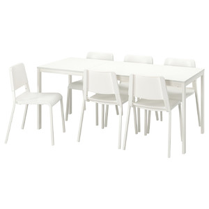 VANGSTA / TEODORES Table and 6 chairs, white/white, 120/180 cm