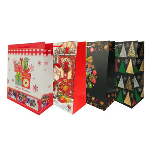 Decorative Christmas Gift Bags, Mixed Designs, 33x45 cm, Pack of 12