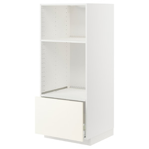 METOD / MAXIMERA High cab for oven/micro w drawer, white/Vallstena white, 60x60x140 cm