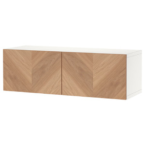 BESTÅ Wall-mounted cabinet combination, white Hedeviken/oak veneer, 120x42x38 cm