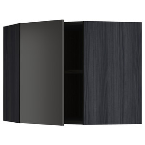 METOD Corner wall cabinet with shelves, black/Nickebo matt anthracite, 68x60 cm