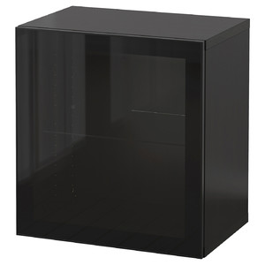 BESTÅ Wall-mounted cabinet combination, high-gloss/black/Glassvik, 60x42x64 cm