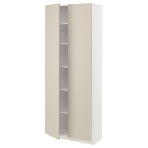 METOD High cabinet with shelves, white/Havstorp beige, 80x37x200 cm