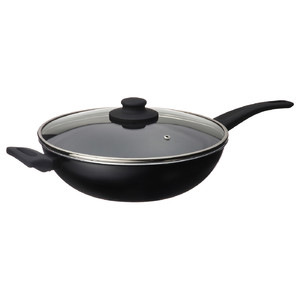 HEMLAGAD Wok with lid, non-stick coating black, 28 cm