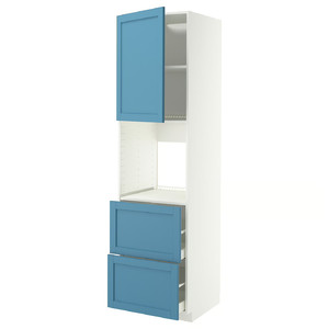 METOD / MAXIMERA Hi cab f ov w dr/2 frnts/2 hi drwrs, white/Lerhyttan blue, 60x60x220 cm