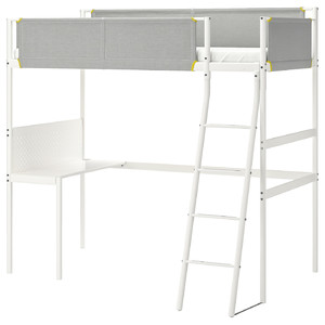 VITVAL Loft bed frame with desk top, white, light grey, 90x200 cm
