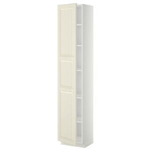 METOD High cabinet with shelves, white/Bodbyn off-white, 40x39.5x208 cm