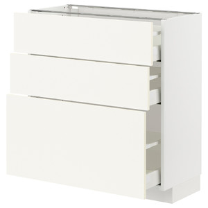 METOD / MAXIMERA Base cabinet with 3 drawers, white/Vallstena white, 80x37 cm