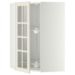 METOD Corner wall cab w carousel/glass dr, white/Bodbyn off-white, 68x100 cm