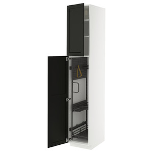 METOD High cabinet with cleaning interior, white/Lerhyttan black stained, 40x60x220 cm