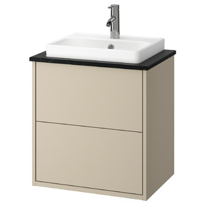 HAVBÄCK / ORRSJÖN Wash-stnd w drawers/wash-basin/tap, beige/black marble effect, 62x49x71 cm