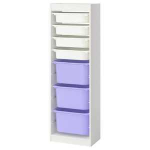 TROFAST Storage combination with boxes, white white/lilac, 46x30x145 cm