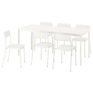 VIHALS / VIHALS Table and 6 chairs, white/white, 120/180x74 cm