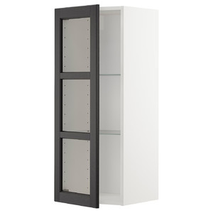 METOD Wall cabinet w shelves/glass door, white/Lerhyttan black stained, 40x100 cm