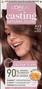 L'Oreal Casting Natural Gloss Permanent Hair Dye 623 Nougat Dark Blonde 90% Natural