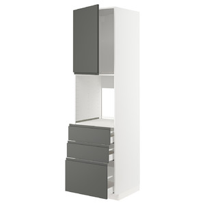 METOD / MAXIMERA High cab f oven w door/3 drawers, white/Voxtorp dark grey, 60x60x220 cm