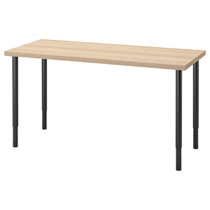 LAGKAPTEN / OLOV Desk, white stained oak effect, black, 140x60 cm