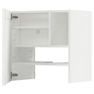 METOD Wall cb f extr hood w shlf/door, white Enköping/white wood effect, 60x60 cm