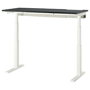MITTZON Desk sit/stand, electric black stained ash veneer/black white, 140x60 cm
