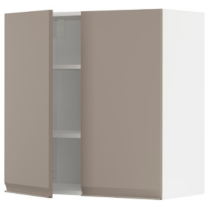 METOD Wall cabinet with shelves/2 doors, white/Upplöv matt dark beige, 80x80 cm