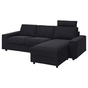 VIMLE 3-seat sofa with chaise longue, with headrest with wide armrests/Saxemara black-blue