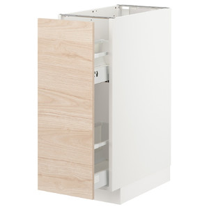 METOD Base cabinet/pull-out int fittings, white, Askersund light ash effect, 30x60 cm