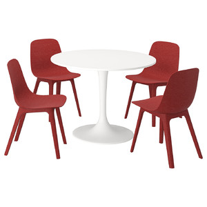 DOCKSTA / ODGER Table and 4 chairs, white/red, 103 cm