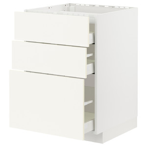 METOD / MAXIMERA Base cab f hob/3 fronts/3 drawers, white/Vallstena white, 60x60 cm