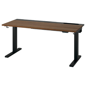 MITTZON Desk sit/stand, electric walnut veneer/black, 140x60 cm