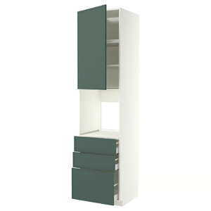 METOD/MAXIMERA High cab f oven w door/3 drawers, white/Aspudden dark grey-green, 60x60x240 cm