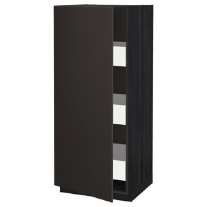 METOD / MAXIMERA High cabinet with drawers, black/Kungsbacka anthracite, 60x60x140 cm