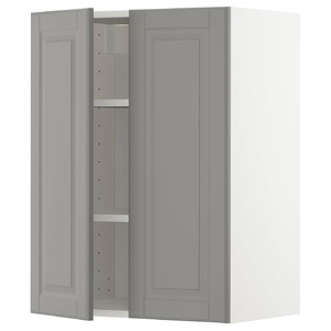 METOD Wall cabinet with shelves/2 doors, white/Bodbyn grey, 60x80 cm