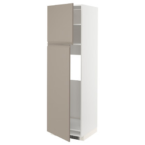 METOD High cabinet for fridge w 2 doors, white/Upplöv matt dark beige, 60x60x200 cm