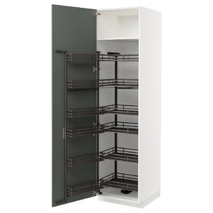METOD High cabinet with pull-out larder, white/Bodarp grey-green, 60x60x220 cm