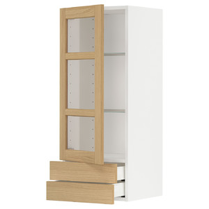 METOD/MAXIMERA Wall cabinet w glass door/2 drawers, white/Forsbacka oak, 40x100 cm