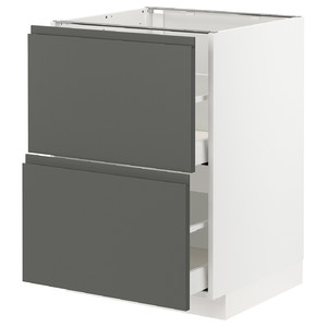 METOD / MAXIMERA Base cb 2 fronts/2 high drawers, white/Voxtorp dark grey, 60x60 cm