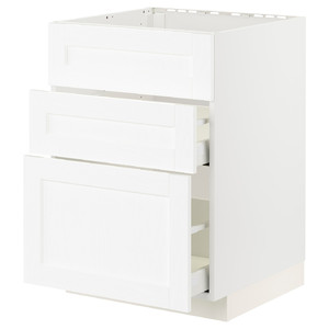 METOD / MAXIMERA Base cab f sink+3 fronts/2 drawers, white Enköping/white wood effect, 60x60 cm