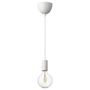 SUNNEBY / LUNNOM Pendant lamp with light bulb, white/clear glass