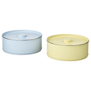 BETTHAJ Tin with lid, for cookies/pale yellow pale blue, 2.5 l
