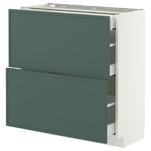 METOD/MAXIMERA Base cab with 2 fronts/3 drawers, white/Aspudden dark grey-green, 80x37 cm