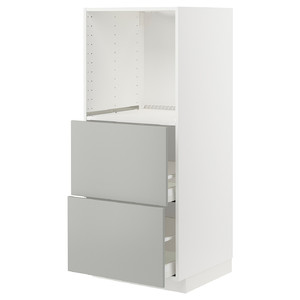 METOD / MAXIMERA High cabinet w 2 drawers for oven, white/Havstorp light grey, 60x60x140 cm