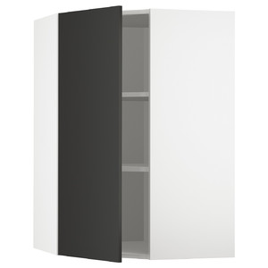 METOD Corner wall cabinet with shelves, white/Nickebo matt anthracite, 68x100 cm