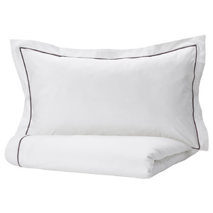 SILVERTISTEL Duvet cover and pillowcase, white, dark grey, 150x200/50x60 cm