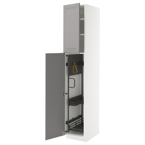 METOD High cabinet with cleaning interior, white/Bodbyn grey, 40x60x220 cm