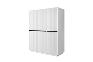 Wardrobe with Drawer Unit Nicole 150 cm, matt white, black handles