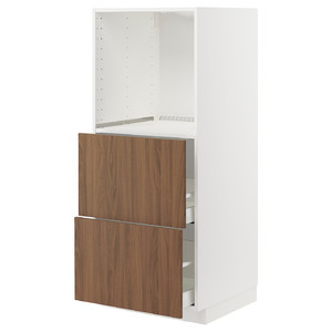 METOD / MAXIMERA High cabinet w 2 drawers for oven, white/Tistorp brown walnut effect, 60x60x140 cm