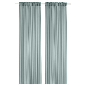 STENFRÖ Sheer curtains, 1 pair, turquoise/with heading tape, 145x300 cm